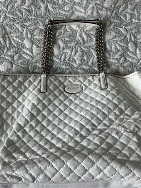 COACH White Quilted Tote with Silver Chain Handles